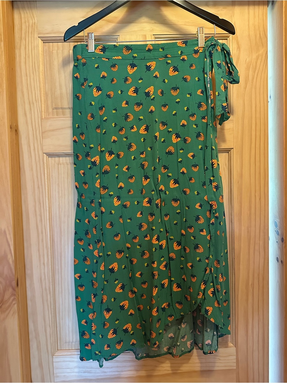 Anthropologie Green Strawberry Midi Wrap Skirt